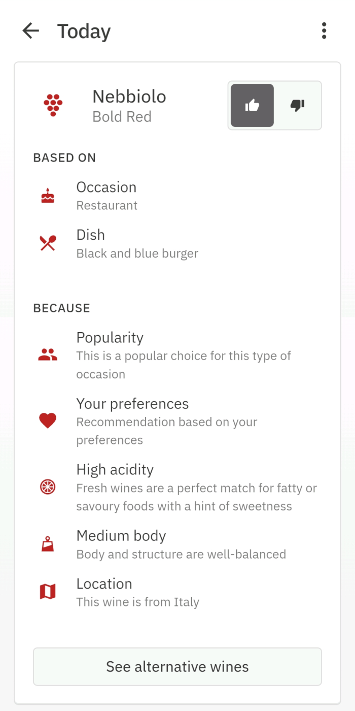 App giving wine tips