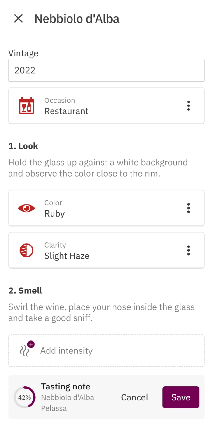 Phone with wine analysis journal